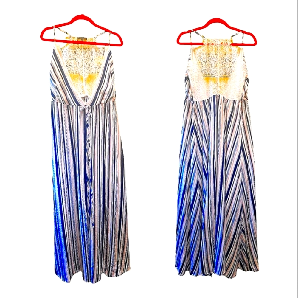 Entry Pinstripe V-Neck Wrap Maxi Dress